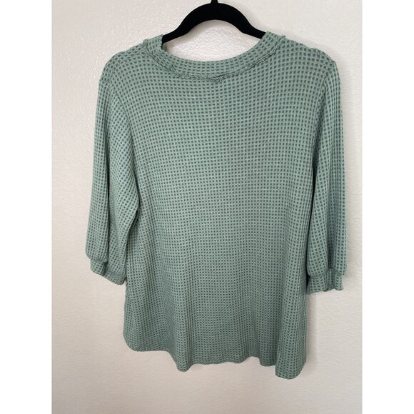 Hailey & Co Womens Green Blouse 1X‎ waffle 3/4 sleeve v-neck nylon pullover - Picture 6 of 6